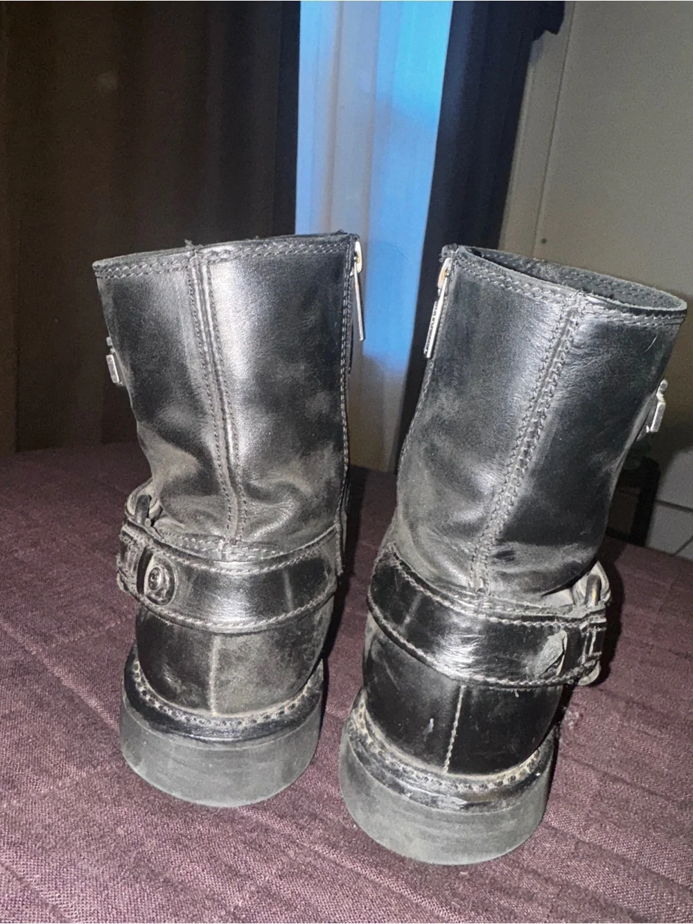 Harley‑Davidson Black Leather Harness Motorcycle Boots with Metal Shield